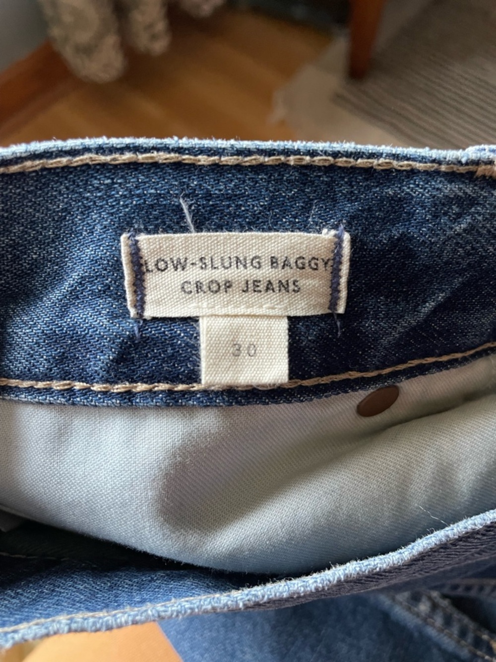 Madewell Low-Sling Baggy Jeans Dark with Frayed Hem, size 30 with 30” leg - Picture 3 of 3